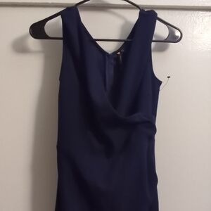 Miusol Dark Navy V-Neck Sleeveless Midi Dress